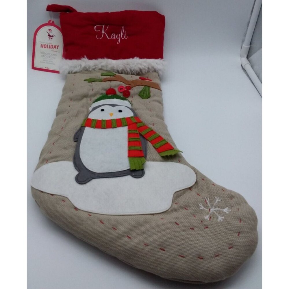 Pottery Barn Kids Kayli Woodland Christmas Stocking Penguin Holiday Quilted Xmas